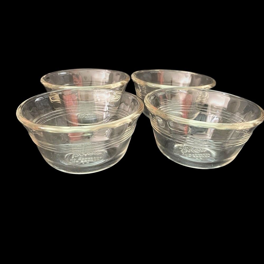 4 Pyrex Custard Cups #463 Smooth Rim 3 Line 175 ml - Picture 2 of 3